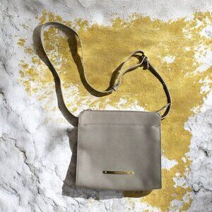 BRAHMIN Womens Taupe Beige Leather Crossbody Bag